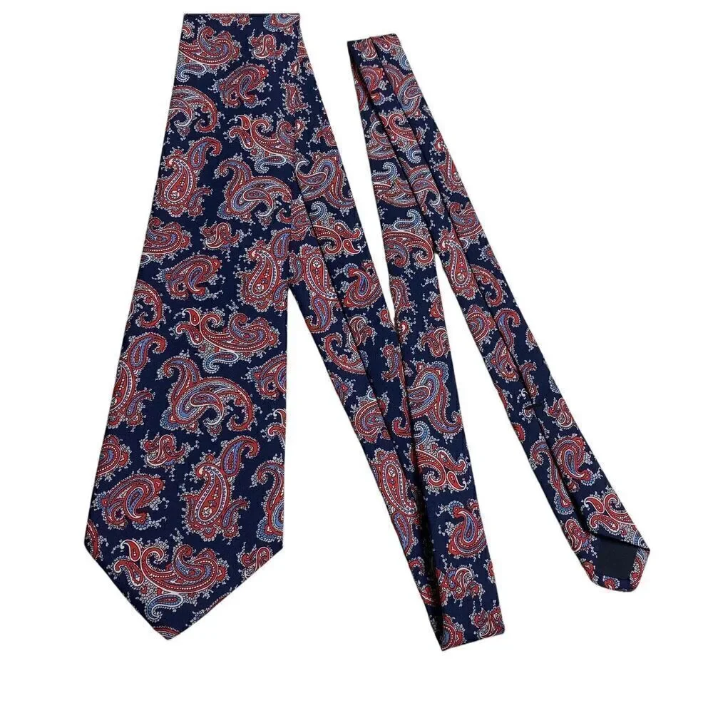 Manhattan Men's Tie Necktie Paisley Polyester Blue Red White Classic Office